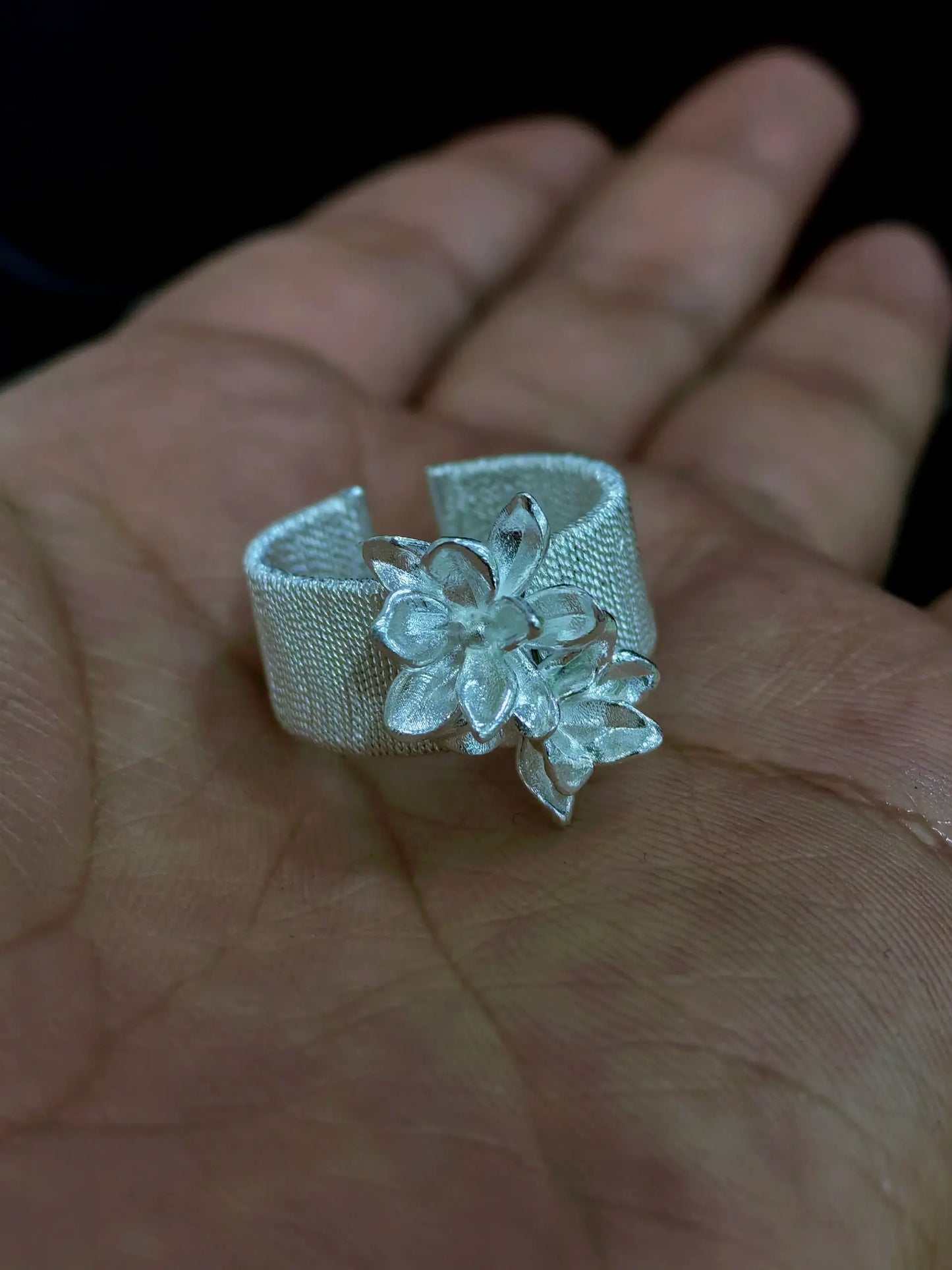 White Magnolia Filigree Ring