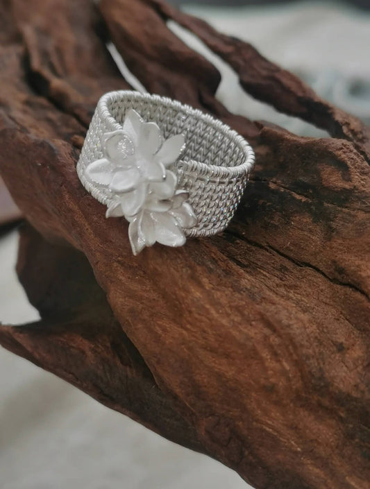 White Magnolia Filigree Ring