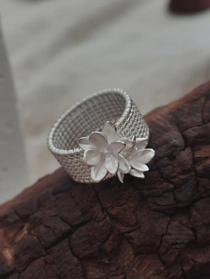 White Magnolia Filigree Ring