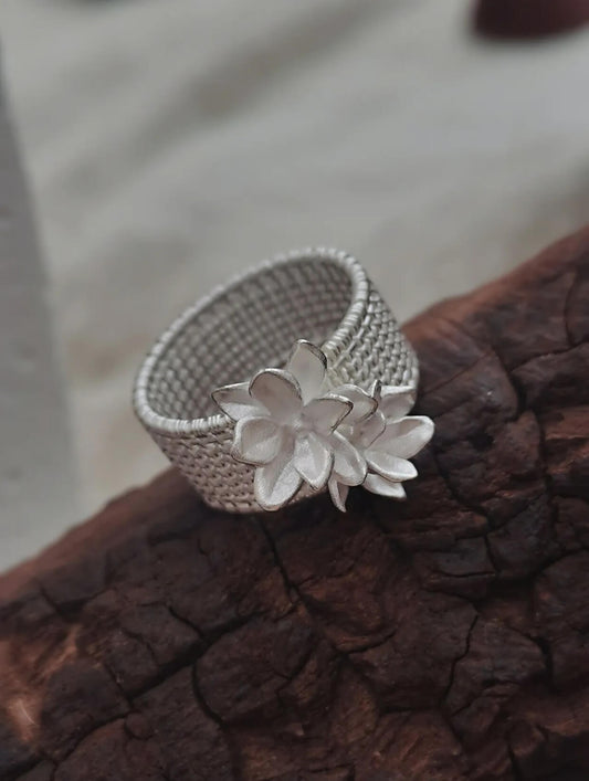 White Magnolia Filigree Ring