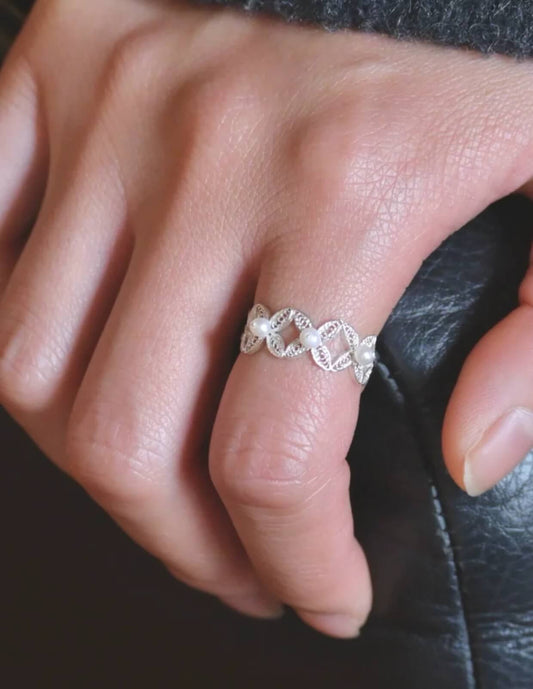 Minimalist Hydrangea Filigree Ring